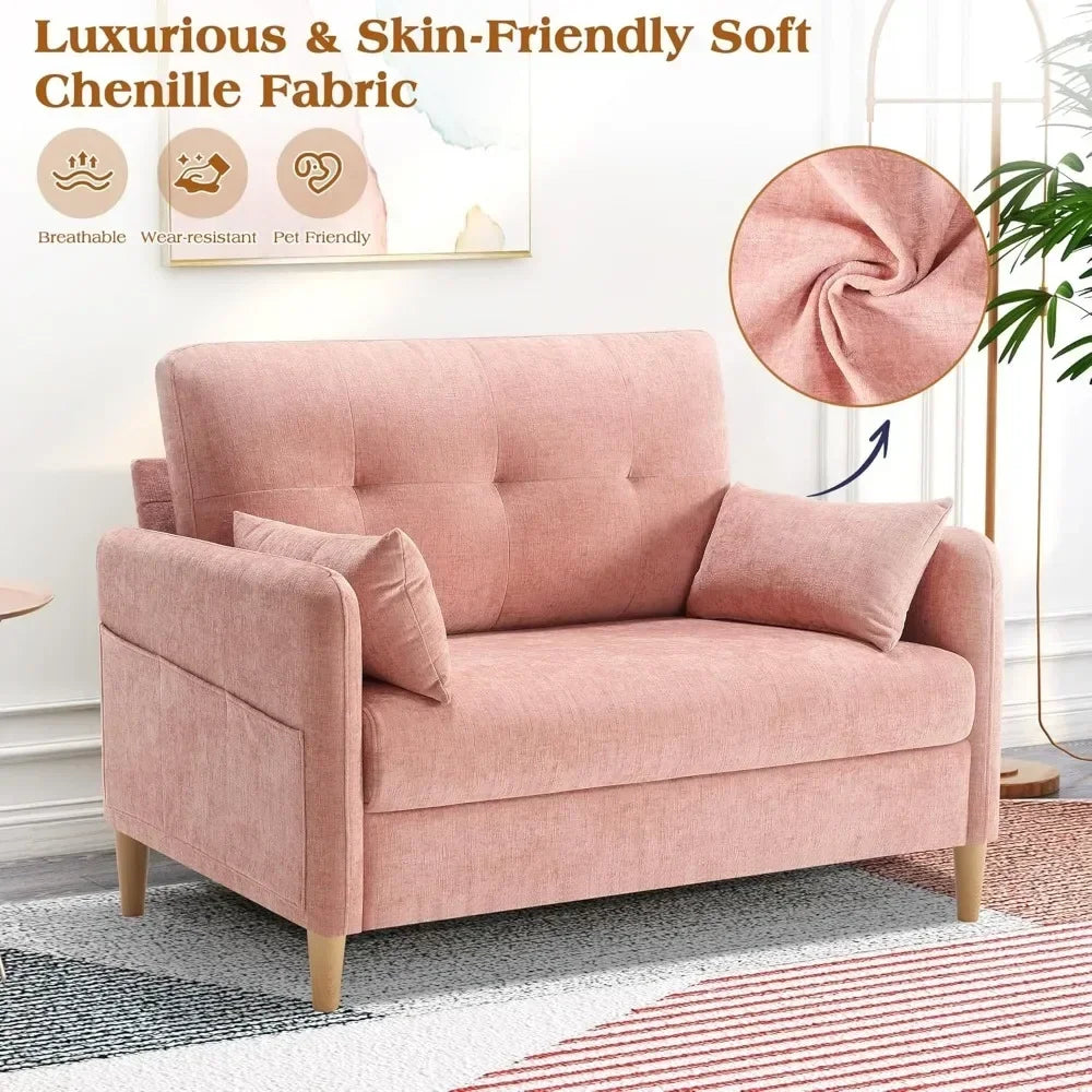 47” Small Couch for Living Room Chenille Fabric Love Seat Comfy Sofa for Bedroom with Throw Pillow Loveseat Sofa