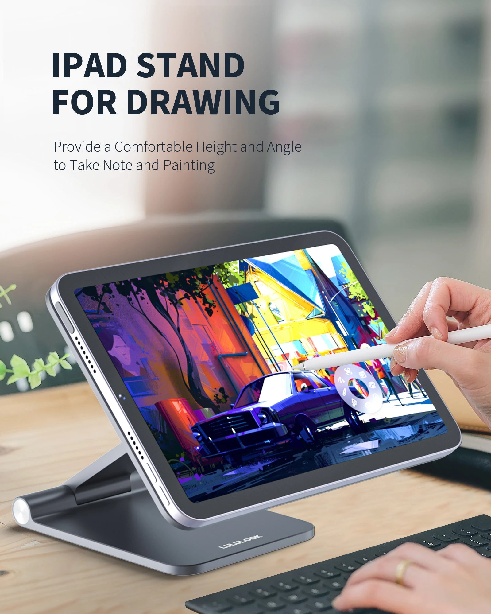 LULULOOK Foldable Magnetic Stand for iPad Mini7 6 Adjustable Desk Holder Aluminum Rotatable Floating Stand for Apple