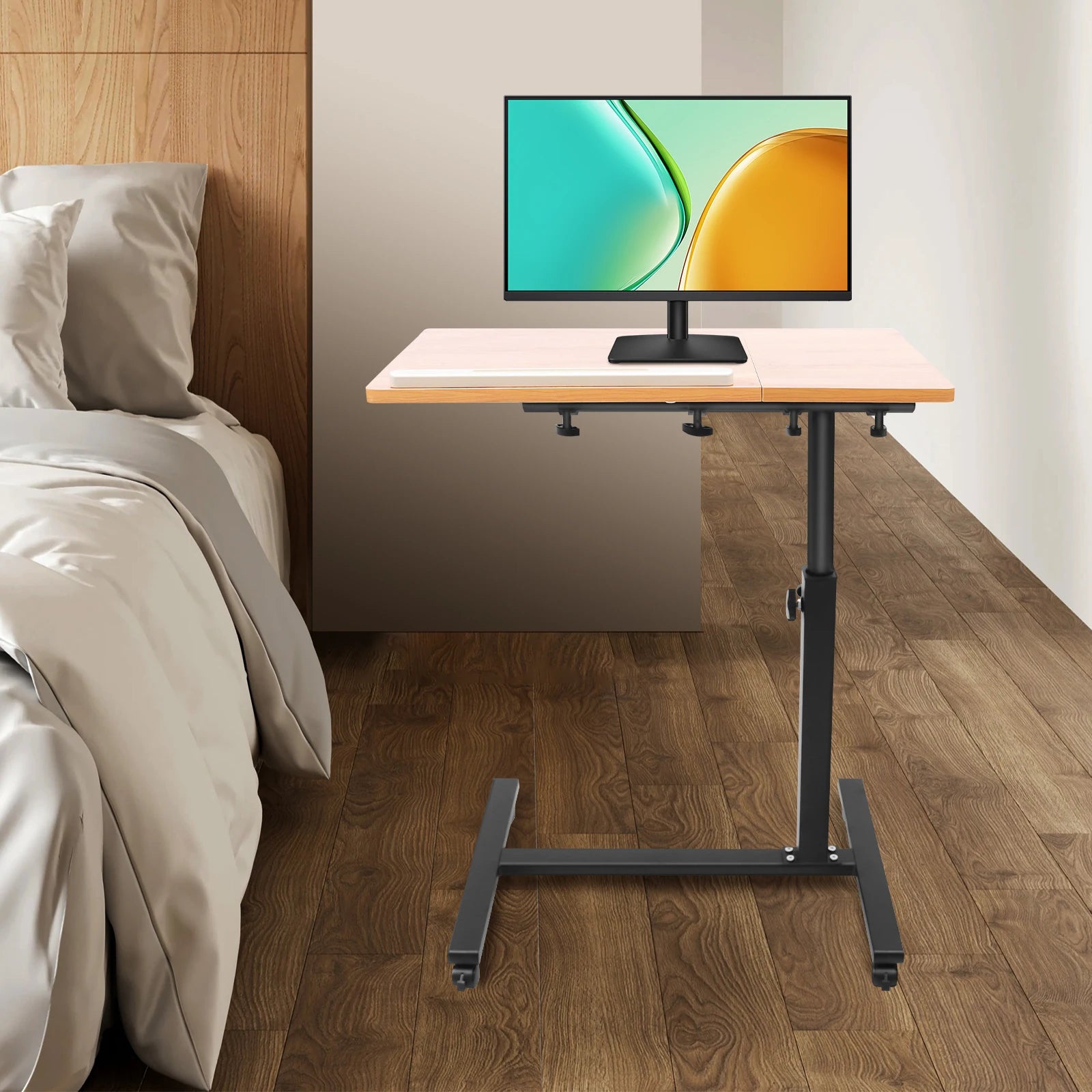 Rolling Standing Laptop Desk Adjustable Height Overbed Bedside Table Laptop Desk Mobile Computer Workstation for Home