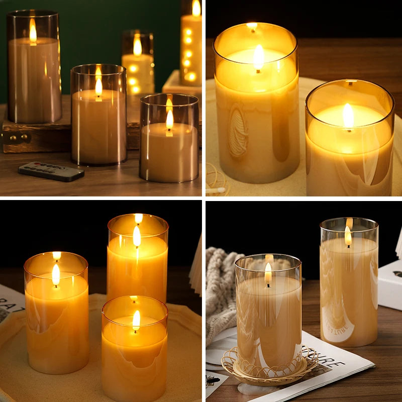 3 PCS Three Color Flameless LED Candle Light Creative Wishing Decorative Column Candle Fake Plastic Battery Powered