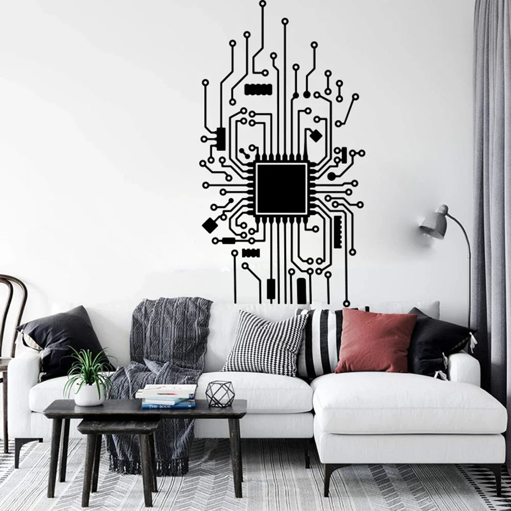 Large Circuit Board Vertical Geek Wall Sticker Office Computer Engineer CPU Technology IT Hacker Wall Decal Office