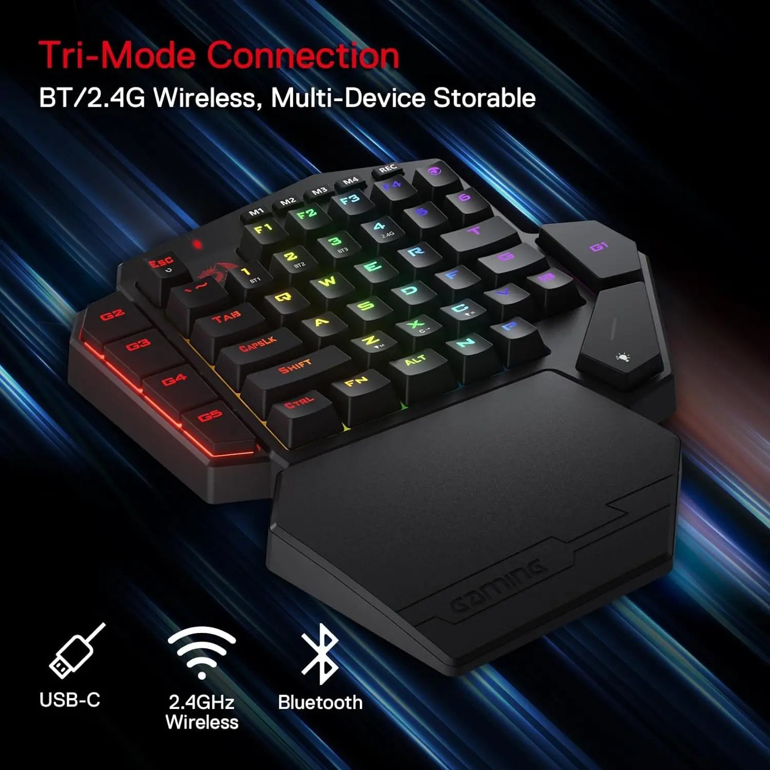 Redragon K585 PRO Wireless One-Handed Mechanical Keyboard 42 Keys 3-Mode RGB 7 Onboard Macro Keys Detachable Wrist