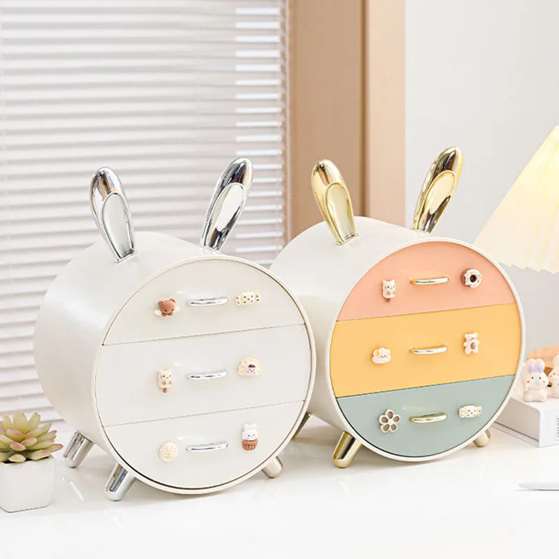 1pc Cartoon Bunny Hairpin Desktop Stationery Storage Box Multi-layer Drawer Storage Box for Cosmetic Accessories Storage