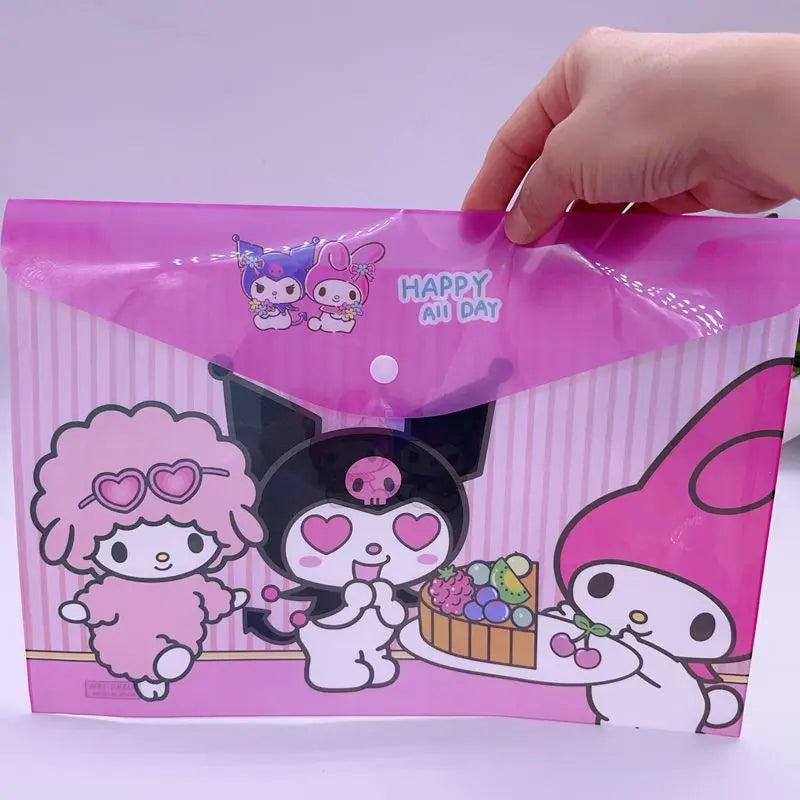 12-48pcs Sanrio Cinnamoroll Melody Kuromi New Student Creative Button File Bag Cartoon A4 Storage Bag Child Stationery
