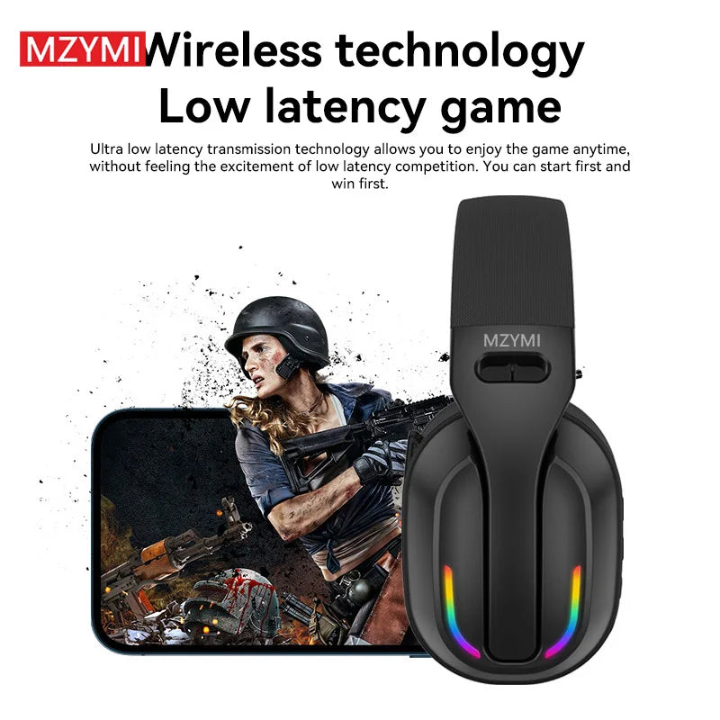 MZYMI Foldable Over Ear Headset B500 RGB Wireless Gaming Earphone Low Latency Outdoor Sport Headphone Built-in Mic