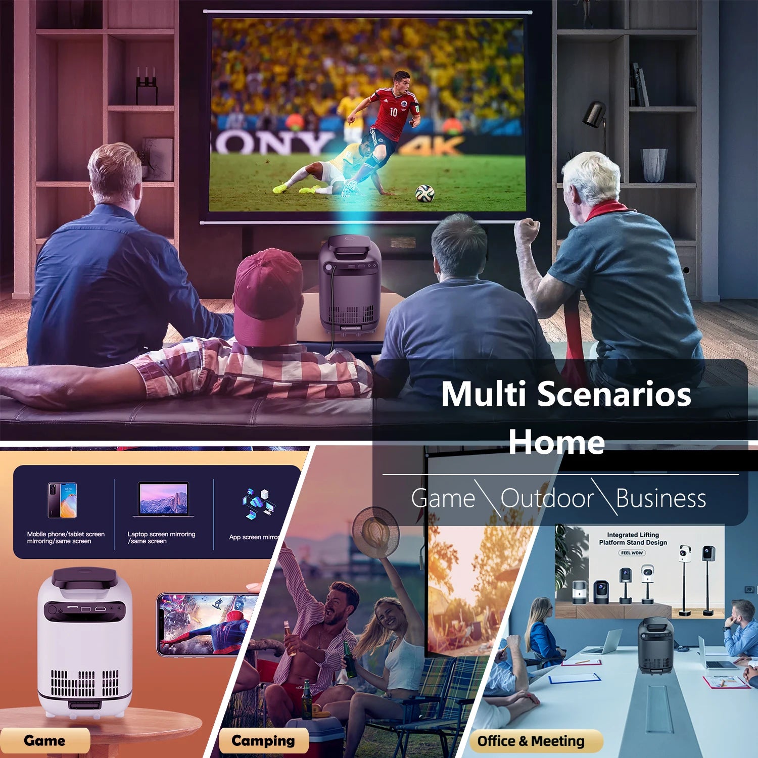 Projector Android Native 1080p Support 4K Wall Mount Design with 180°Adjustable Stand Portable WiFi Bluetooth Model:TZ1