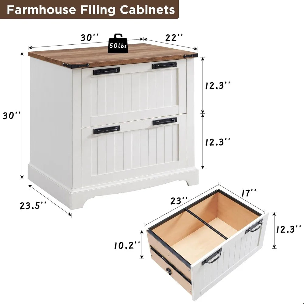 Farmhouse Filing Cabinets with 2 Drawers 30’’ File Cabinets with Hanging File Folders for A4/Letter/Legal Size