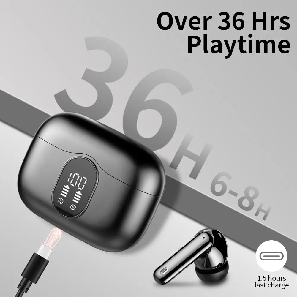 Wireless Earbuds with Bluetooth 5.3 In-Ear Headphones Featuring 4 ENC Mics and 36 Hours of Playtime LED Display
