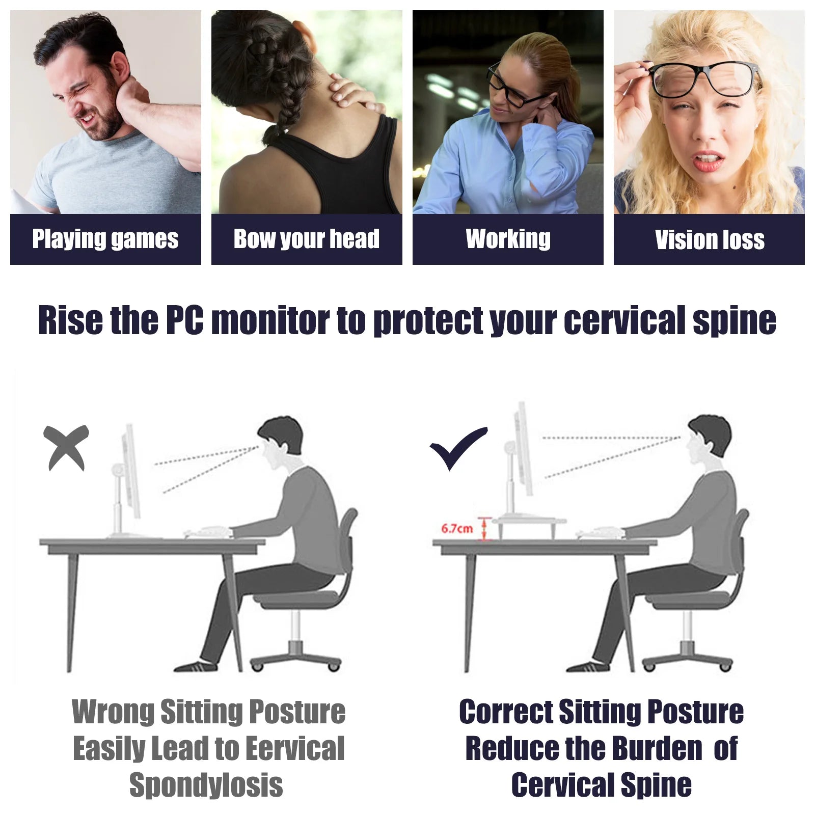 Besegad PC Computer Monitor Stand Riser Laptop Holder Wooden Desk Organizer Shelf Easy Assemble for Home School Office