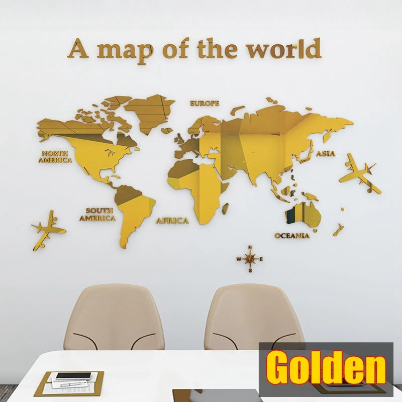 3D World Map Wall Sticker Acrylic Solid Color Crystal Bedroom Wall With Living Room Classroom Stickers Office