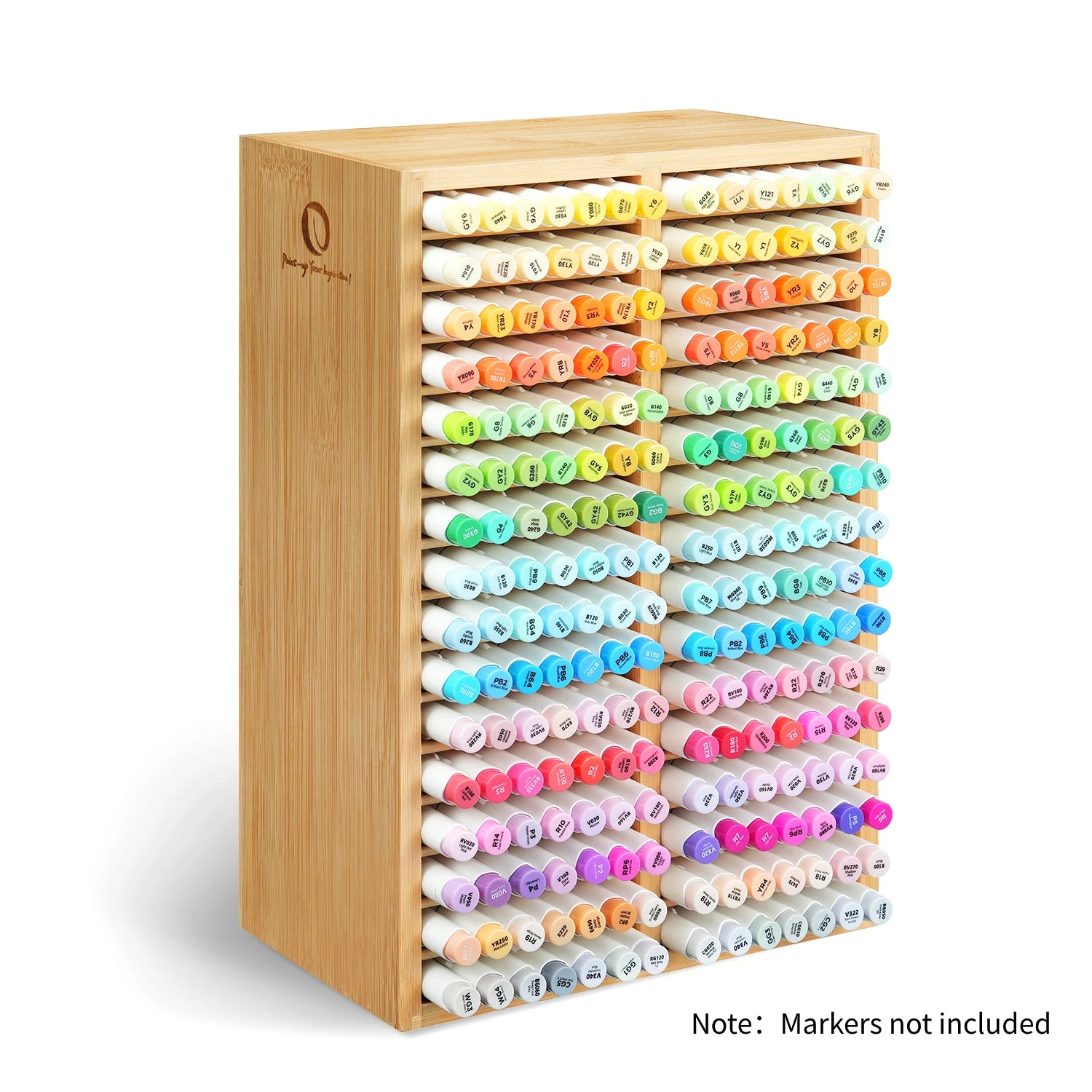 Ohuhu Bamboo Marker Organizer Wooden Desktop Storage Hold 126 Markers Pens Pencils Art Brushes Stationary Organizer Pen