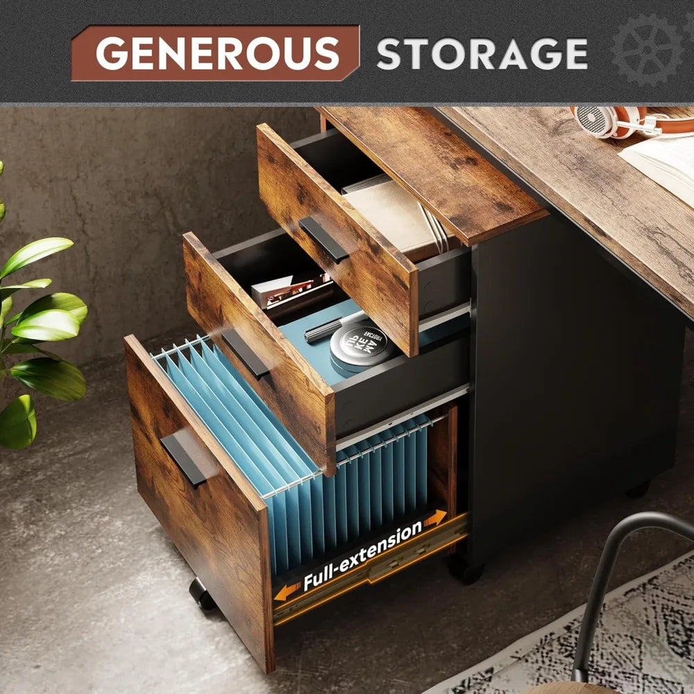 3 Drawer Wood Mobile File Cabinet Rolling Filing Cabinet for Letter/A4 Size