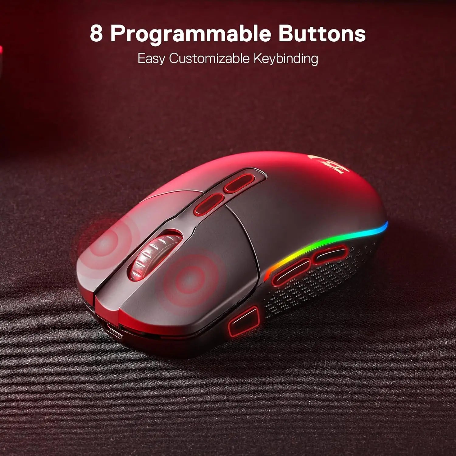 Redragon M719 Pro Wireless Optical Gaming Mouse 8 Programmable Buttons RGB 10,000 DPI Ergonomic PC Computer Gaming Mice