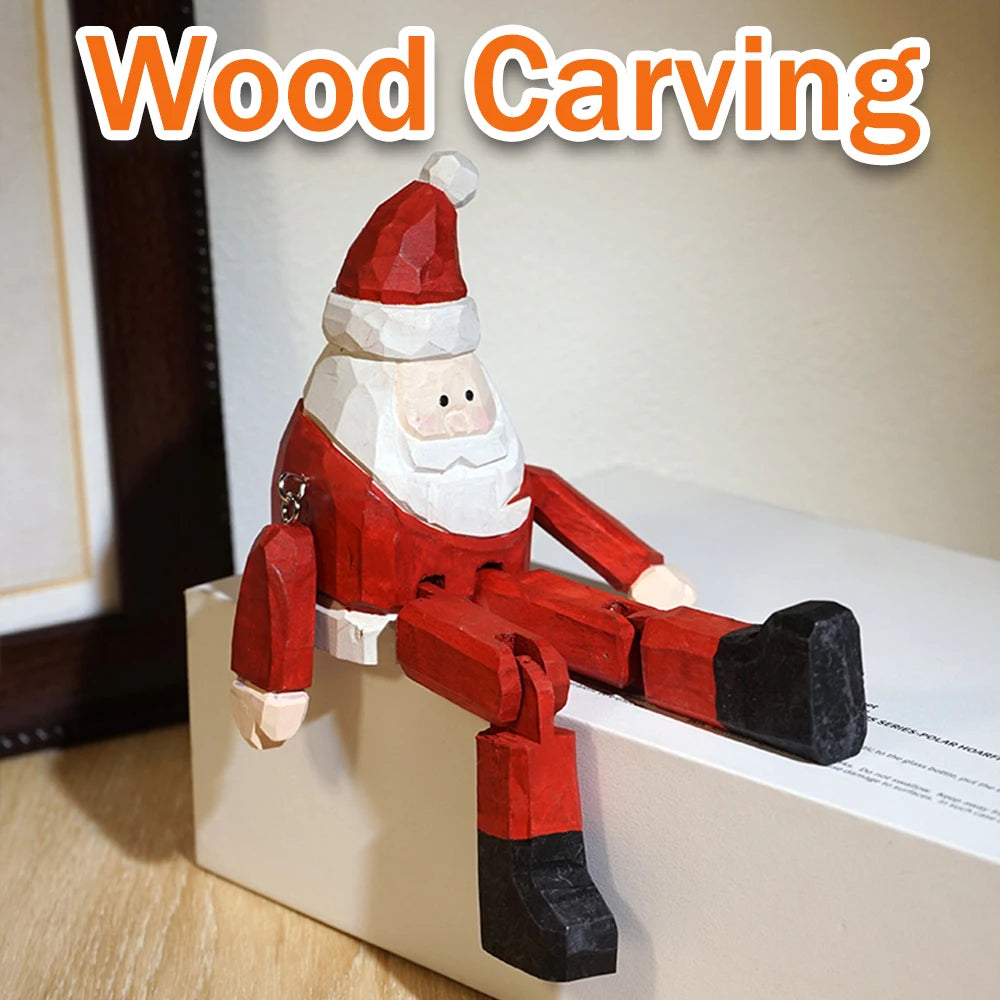 Christmas Decorations Snowman Santa Claus Handcrafted wood carving Home decorations desk accessories decor Handmade