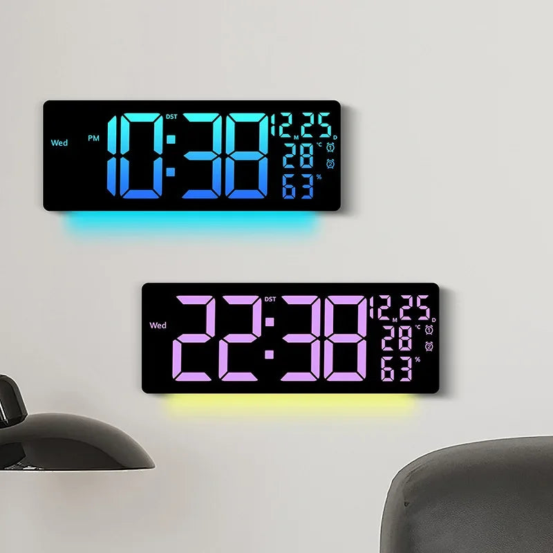 17’’ Large Digital Alarm Clock with 11Colors & Dynamic RGB Display RGB LED Wall Clock with Colour Changing/Dual