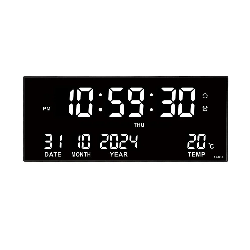 Digital Large Wall Clock Alarm Temperature Date Calendar Display 8 Sets of Alarm Clocks 14’’ Electronic LED Clock Plug