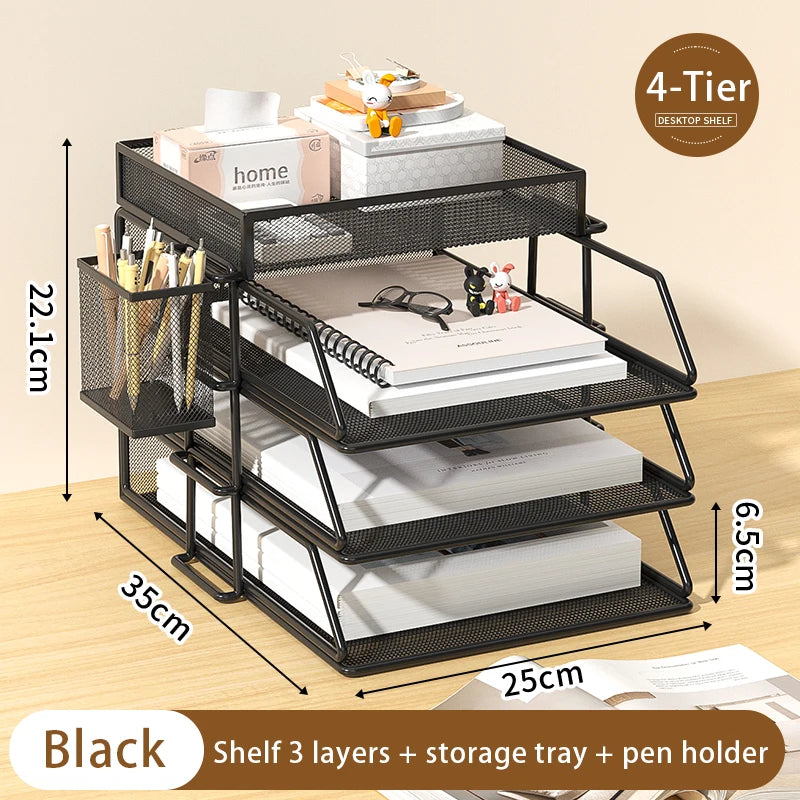 Metal desktop file rack bookcase office file storage box multi-layer iron file frame data storage folder shelving