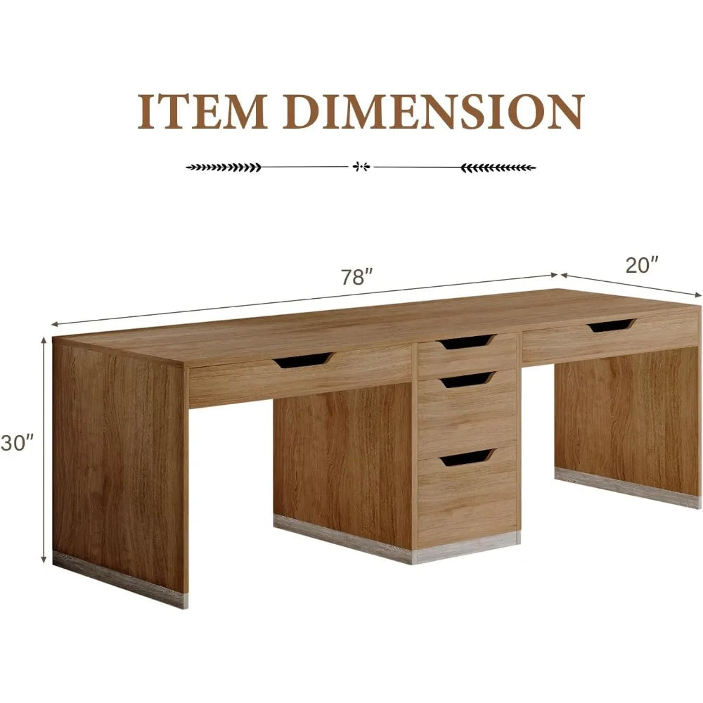 Two Person Desk with 5 Drawers Double Desk with Storage for 2 People 78 Inch Extra Long Computer Desk Workstation