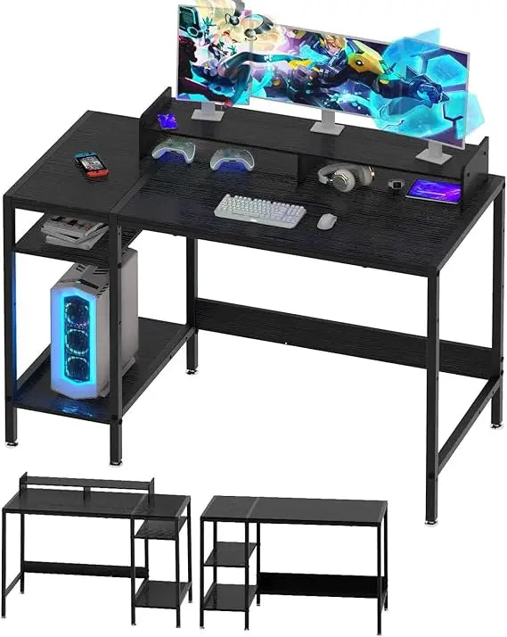 Gaming/Computer Desk - 47” Home Office Small Desk with Monitor Stand Rustic Writing Desk for 2 Monitors Adjustable