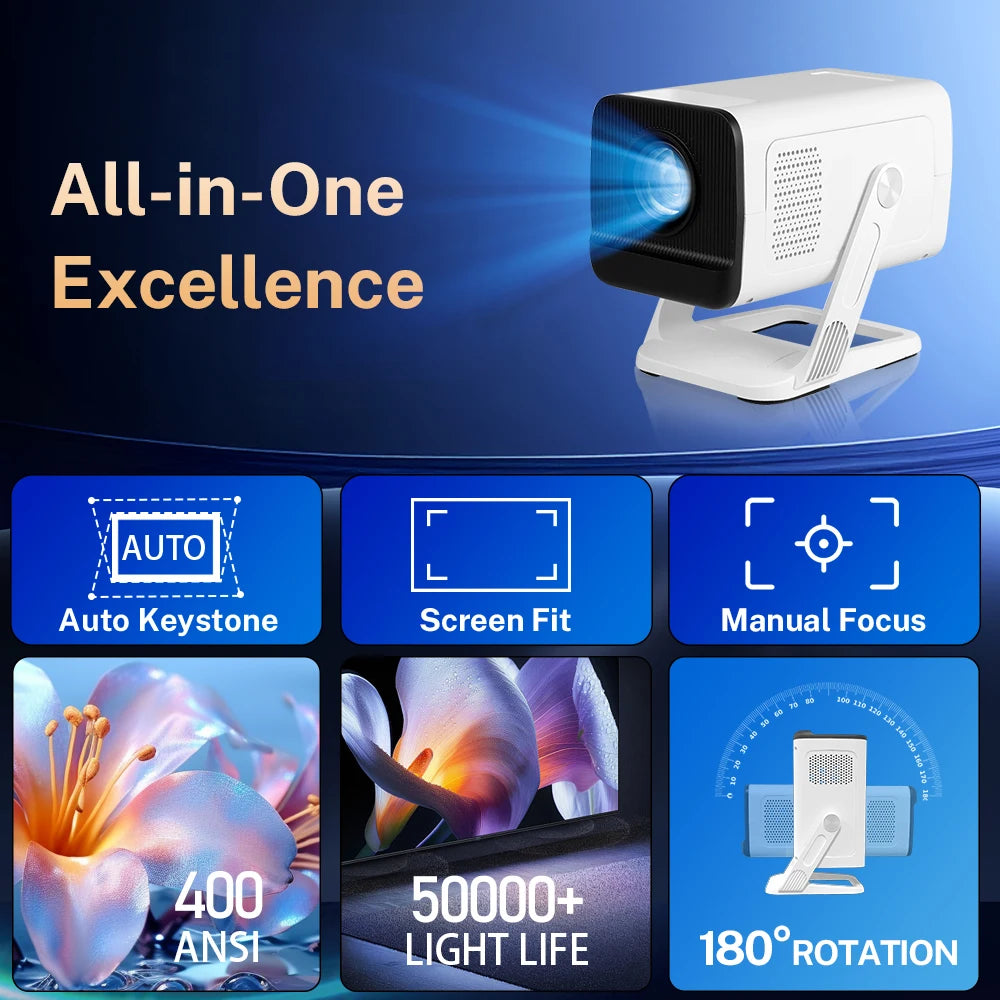 LYNCAST X1AR portable mini Projector 720P Bluetooth5.0 Supports 4K video with 180 degree rotation