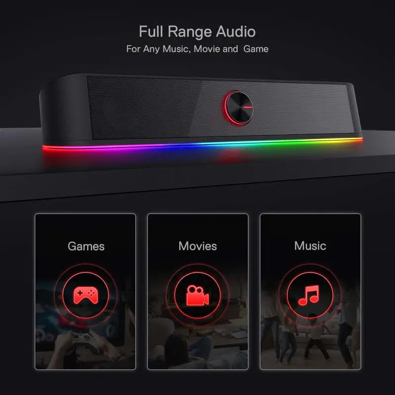 Redragon GS560 Adiemus RGB USB Desktop Soundbar 2.0 Channel Computer Speaker with Dynamic Lighting Bar Audio-Light