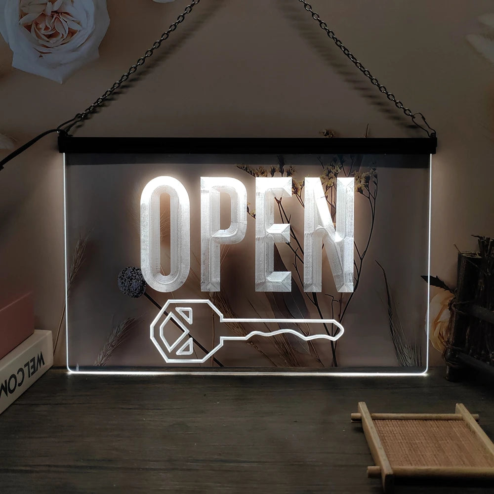 OPEN Keys Store Cutting Shop-LED Neon Sign-3D Carving Wall Art for Home,Room,Bedroom,Office,Farmhouse Decor - White