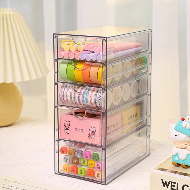 4/5Layer Acrylic Drawer Organizer Stationery Storage Box Glasses Clear Desk Makeup Hair Display Pencil Holder Office