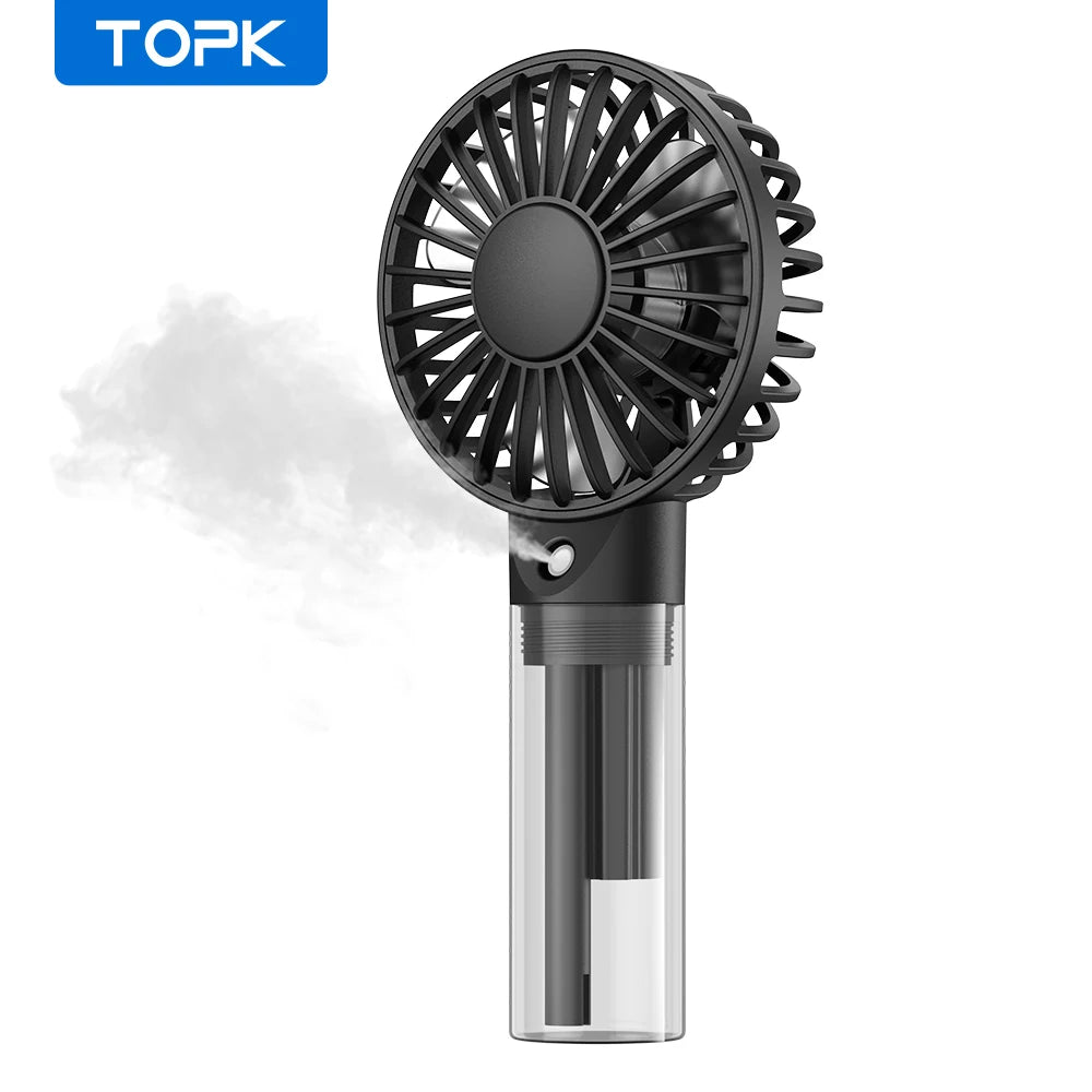 TOPK Portable Misting Fan Rechargeable Handheld Personal Spray Water Mist Fan 32ml Water Tank Mini Cooling Hand Fan