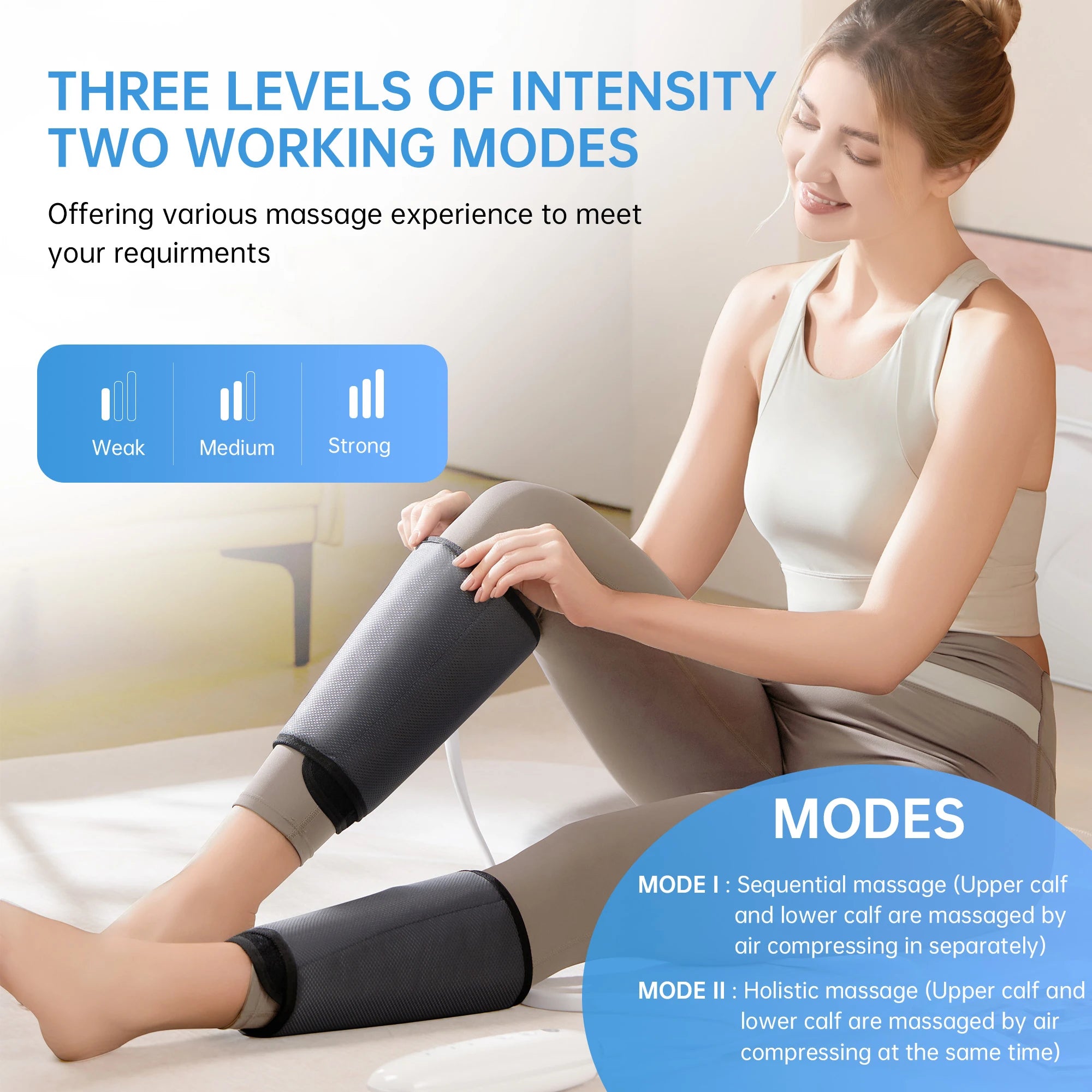 Air Compression Leg Massager for Circulation&Relaxation Calf Foot Arm 2 Modes 3 Intensity Remote Controller Ideal