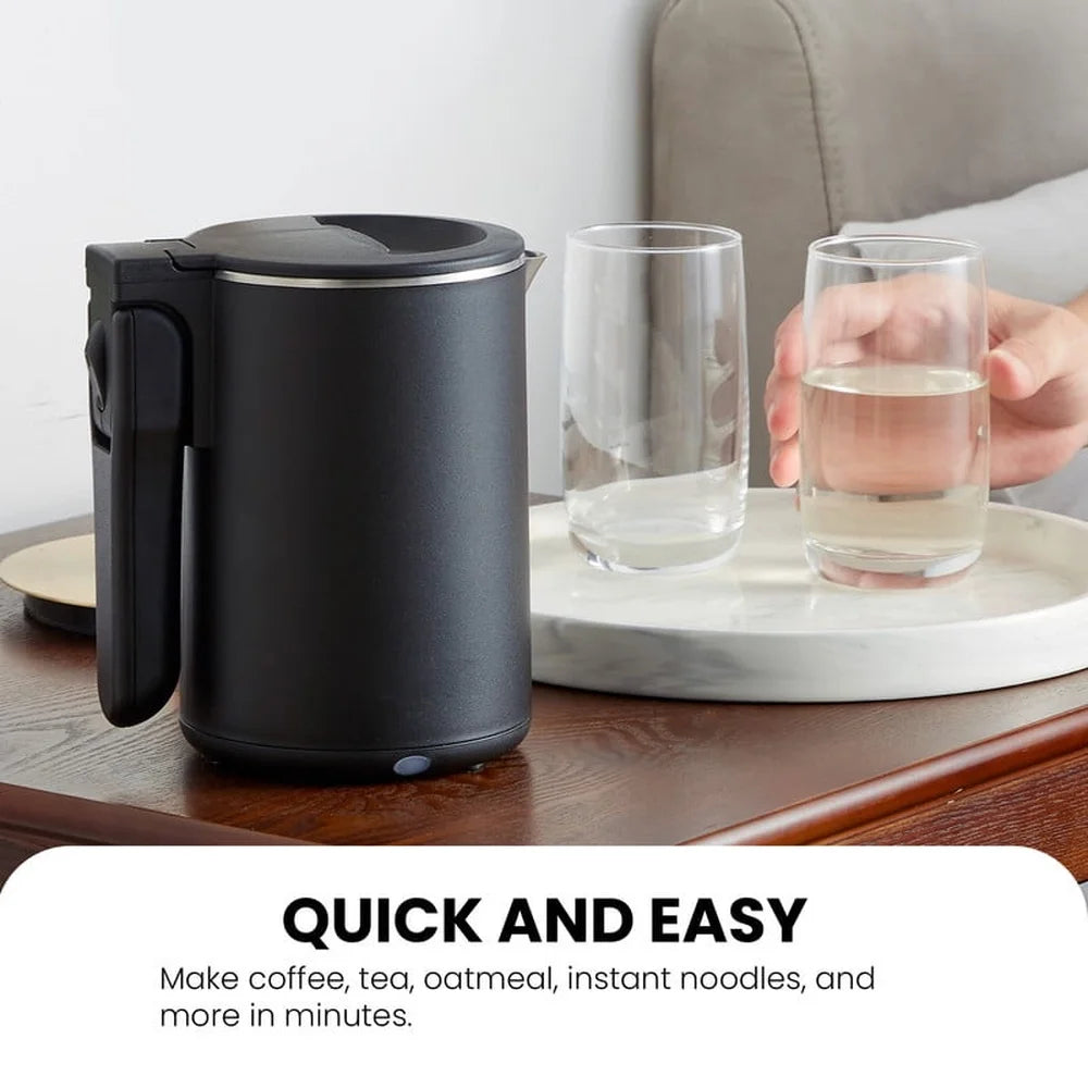 Dual Voltage Electric Kettle 0.65Qt Cool Touch Travel Kettle Auto Shut Off Stainless Steel Compact Design Efficient