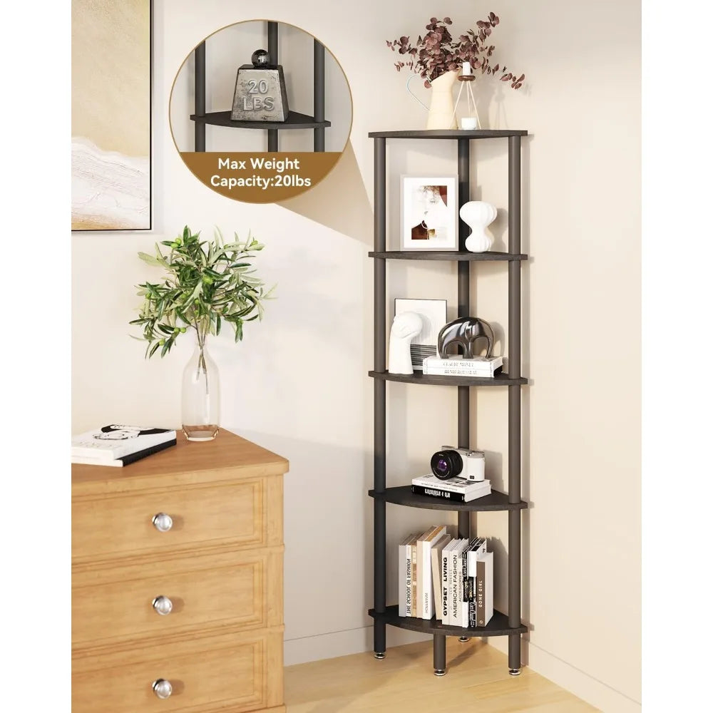 5 Tier Corner Shelf Stand,Industrial Corner Display Rack,Corner Bookshelf for Living Room Bedroom Kitchen Home Office