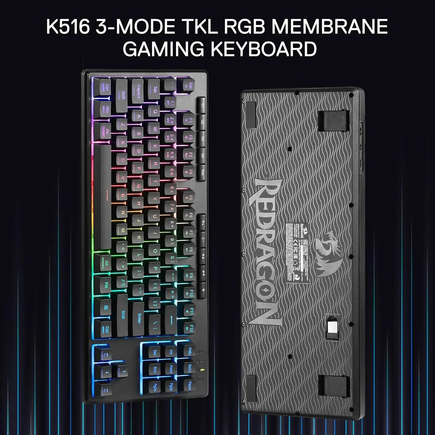 Redragon K516 PRO Shiva TKL RGB Wireless Membrane Gaming 87 Keys Mechanical-Feel Keyboard,Smooth Linear Switch - Desktop