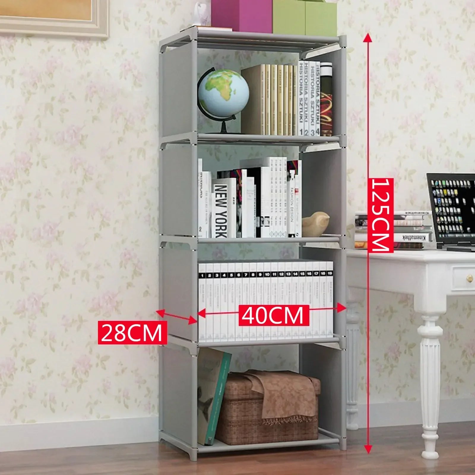 4-tier Bookcase Display Holder Book Storage Shelve Stand Light Gray Bookshelf Waterproof High Load-bearing Capacity
