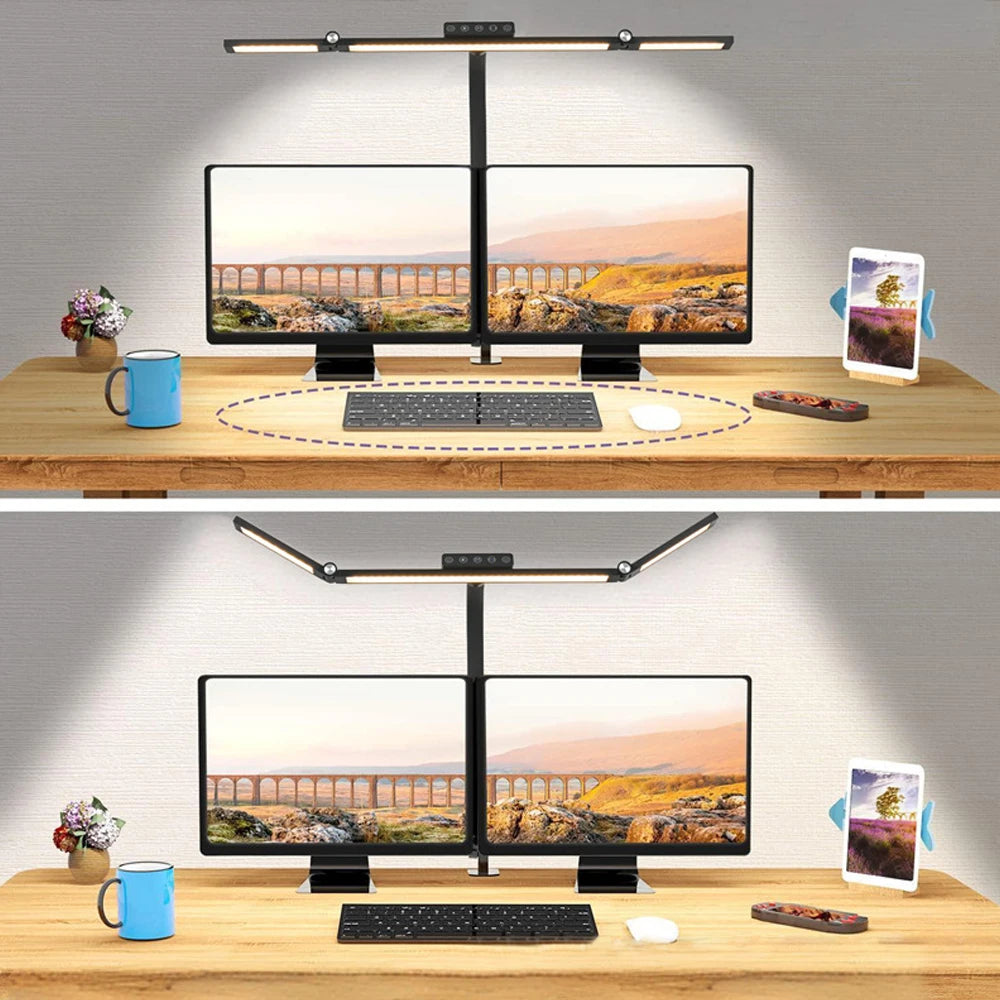 24W Ultra Bright LED Desk Lamp with Clamp 3 Head Automatic Dimming Atmosphere Lighting LED Table Lamps for Office