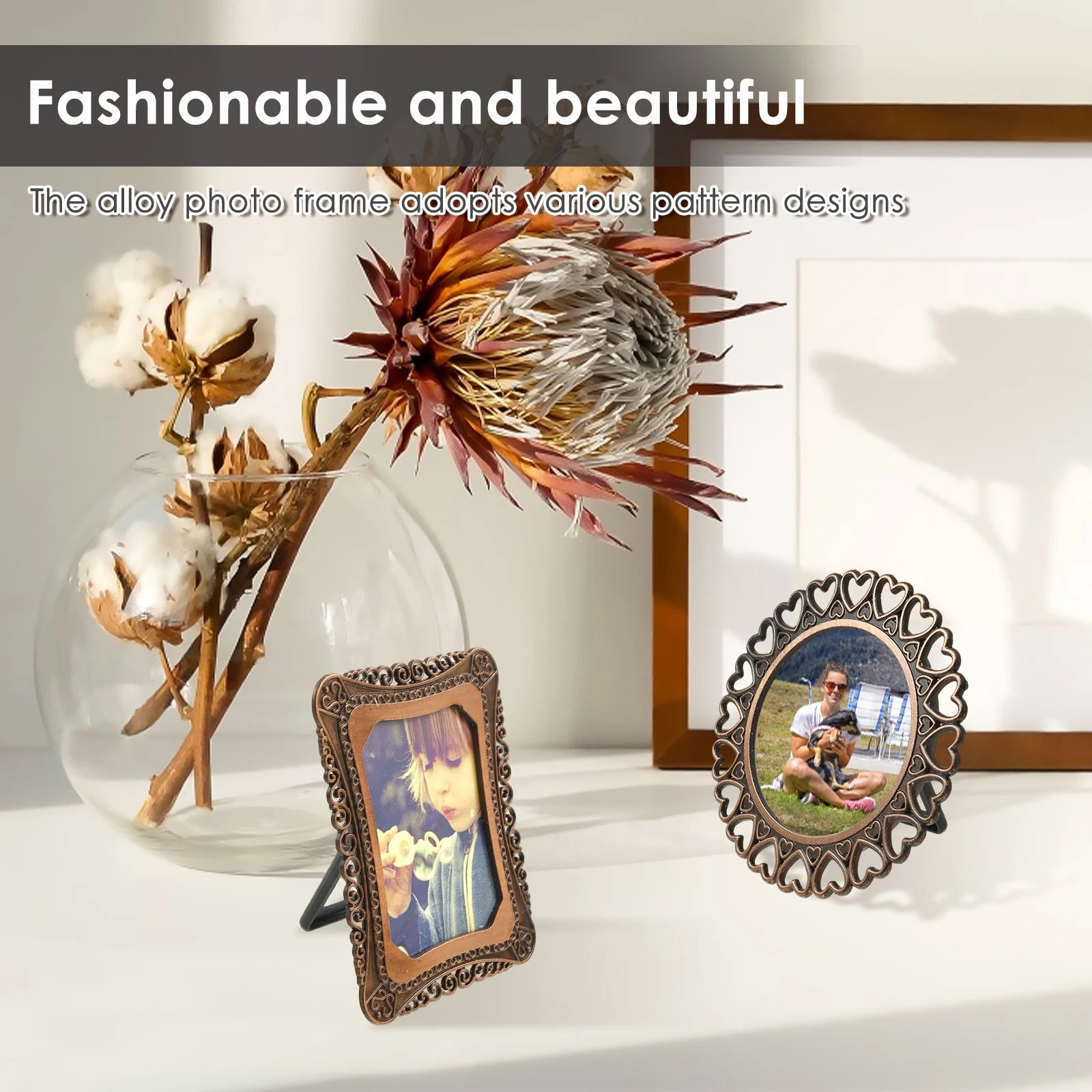 8Pcs Photo Frame Vintage Picture Frame Metal Picture Holder Photo Display Frame for Gallery Office Tea House Office
