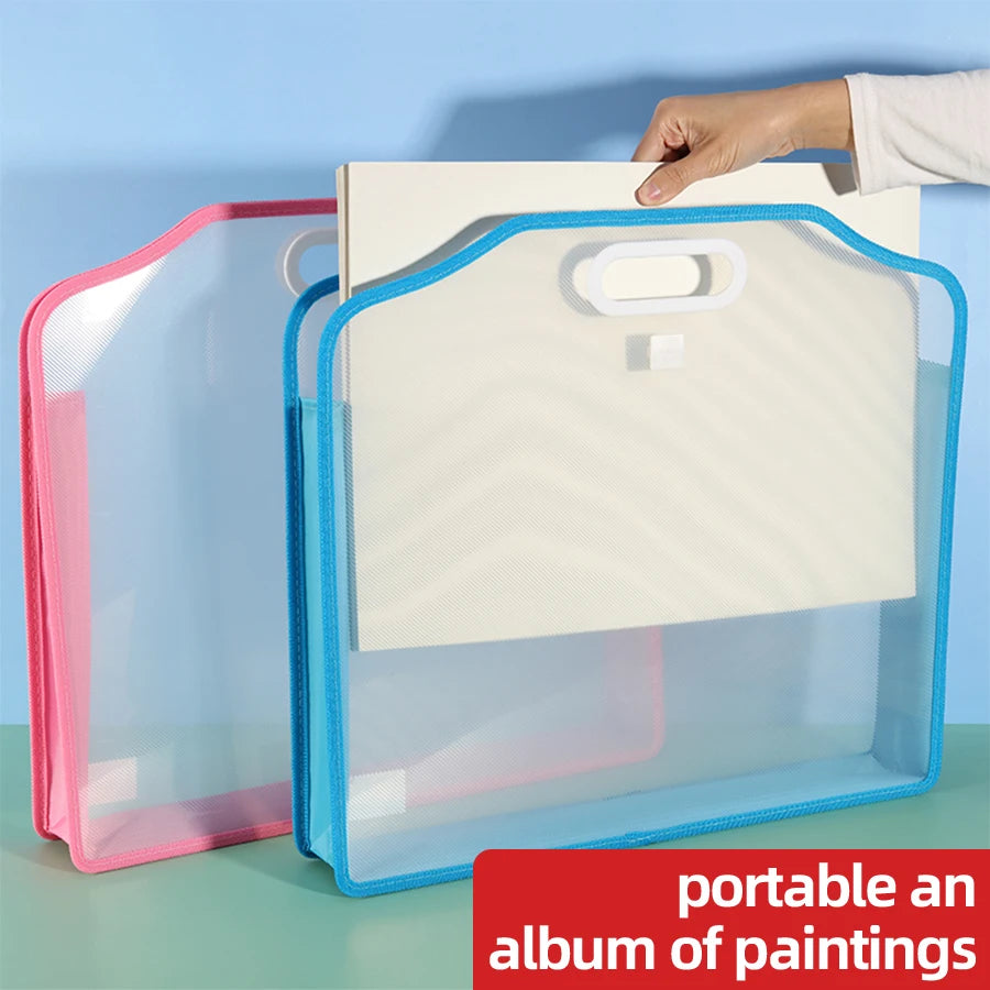 A3 Thickened 3D Transparent File Bag Portfolio Storage Bag Handheld Book Bag Office Document Bag Double-Layer Folder