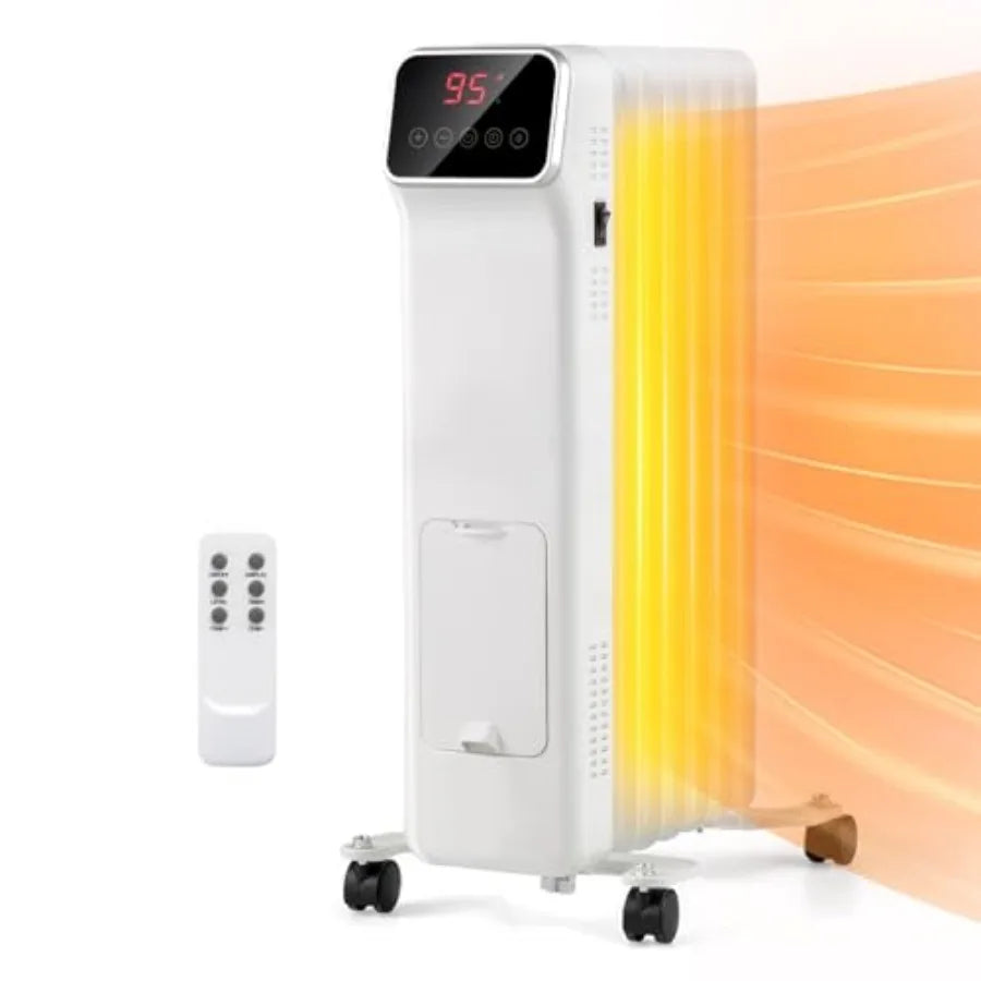 1500W Oil Filled Radiator Heater for Indoor Home Office Use: Portable Electric Radiant Space Heater with Remote Control