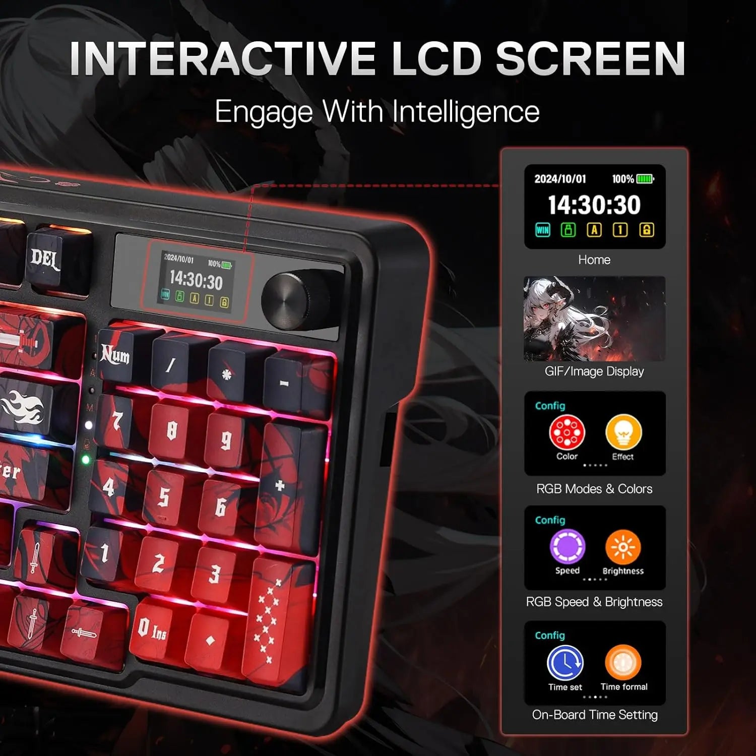 Redragon K719 PRO Wireless Gasket Gaming Hype Screen & Knob 95 Keys Mechanical Keyboard,Easy-Control 1.14’’ TFT Info