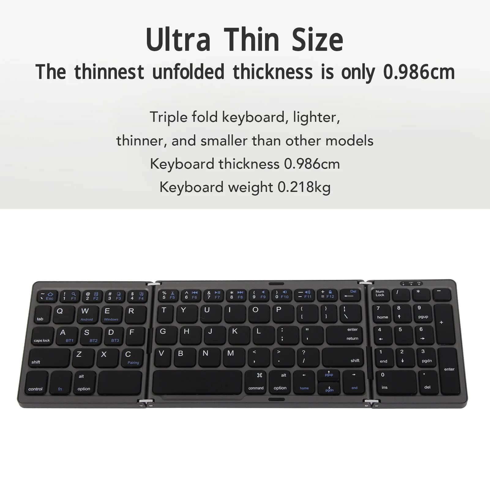 Bluetooth Keyboard Triple Fold Multiple Device Connection Wireless Keyboard for Laptop Tablet Phone - Tablet