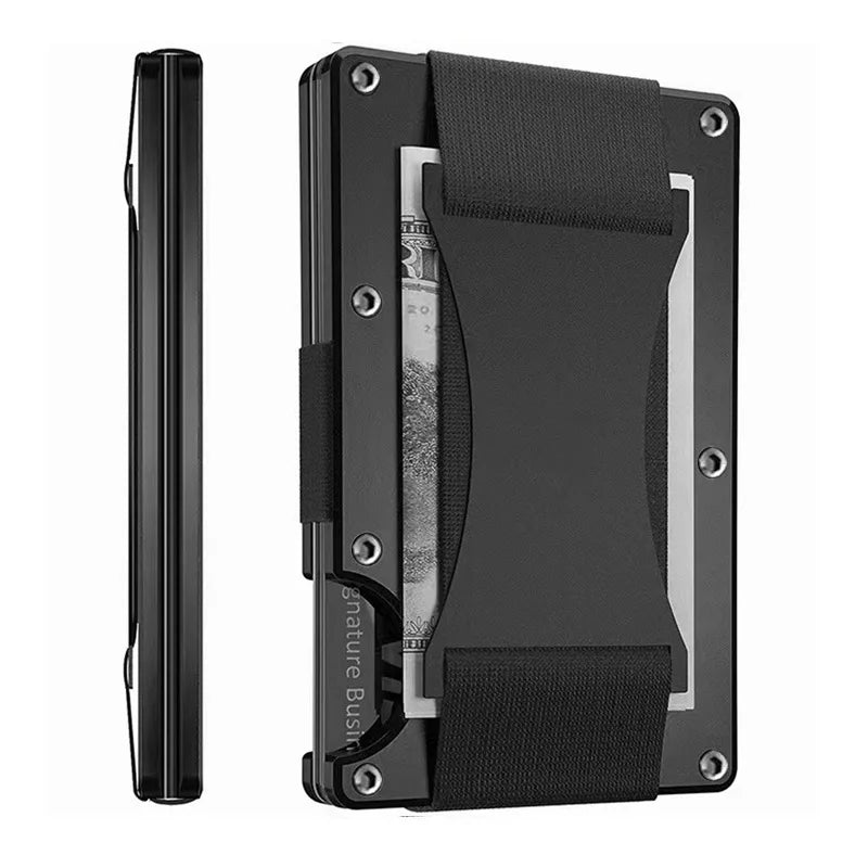 2024 New Metal Card Case Carbon Fiber Wallet Stretch Rope Money Clip RFID Anti-theft Brush Blocking Technology - black