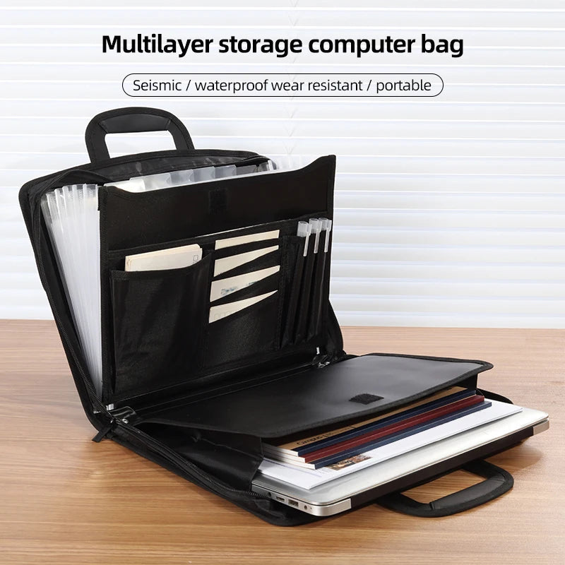 kobest-handheld-briefcase-a4-document-bag-with-zipper-waterproof-multi-layer-file-folder-office-meeting-bag