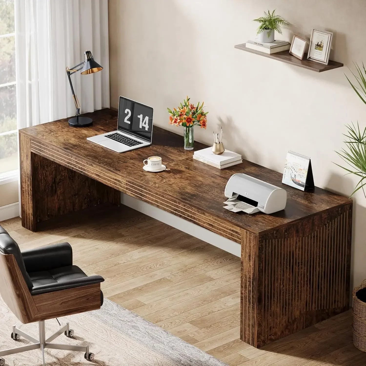 79-Inch Extra Long Desk Two Person Double Desk for Home Office Wooden Long Computer Desk Writing Table for Office