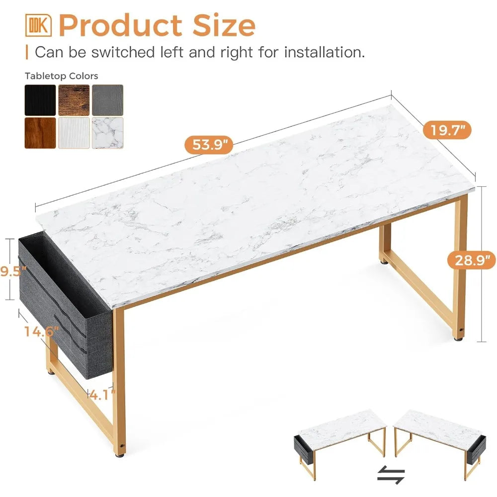 Computer Desk Large Office Desk 55 Inch Gaming Desk with Storage Modern PC Desk Work Table with Headphone Hook for Home