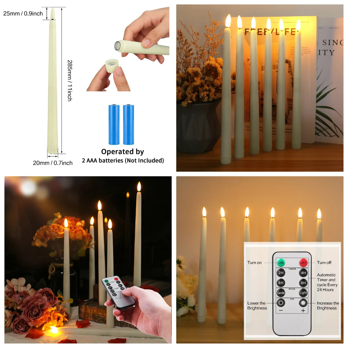 LED Flameless Taper Candles Lights Timer Remote 3D Wick Christmas Simulation Candles Window Candles Long Electric