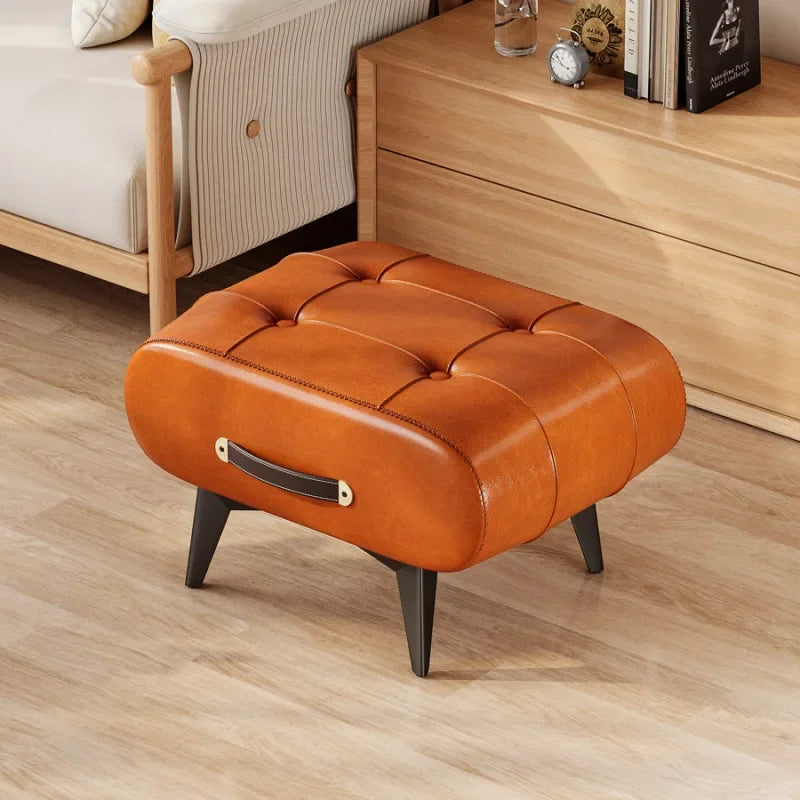 Foldable Foot Stool Extra Thick PU Leather & High-Density Foam Portable Ottoman for Living Room/Bedroom/Office Non-Slip