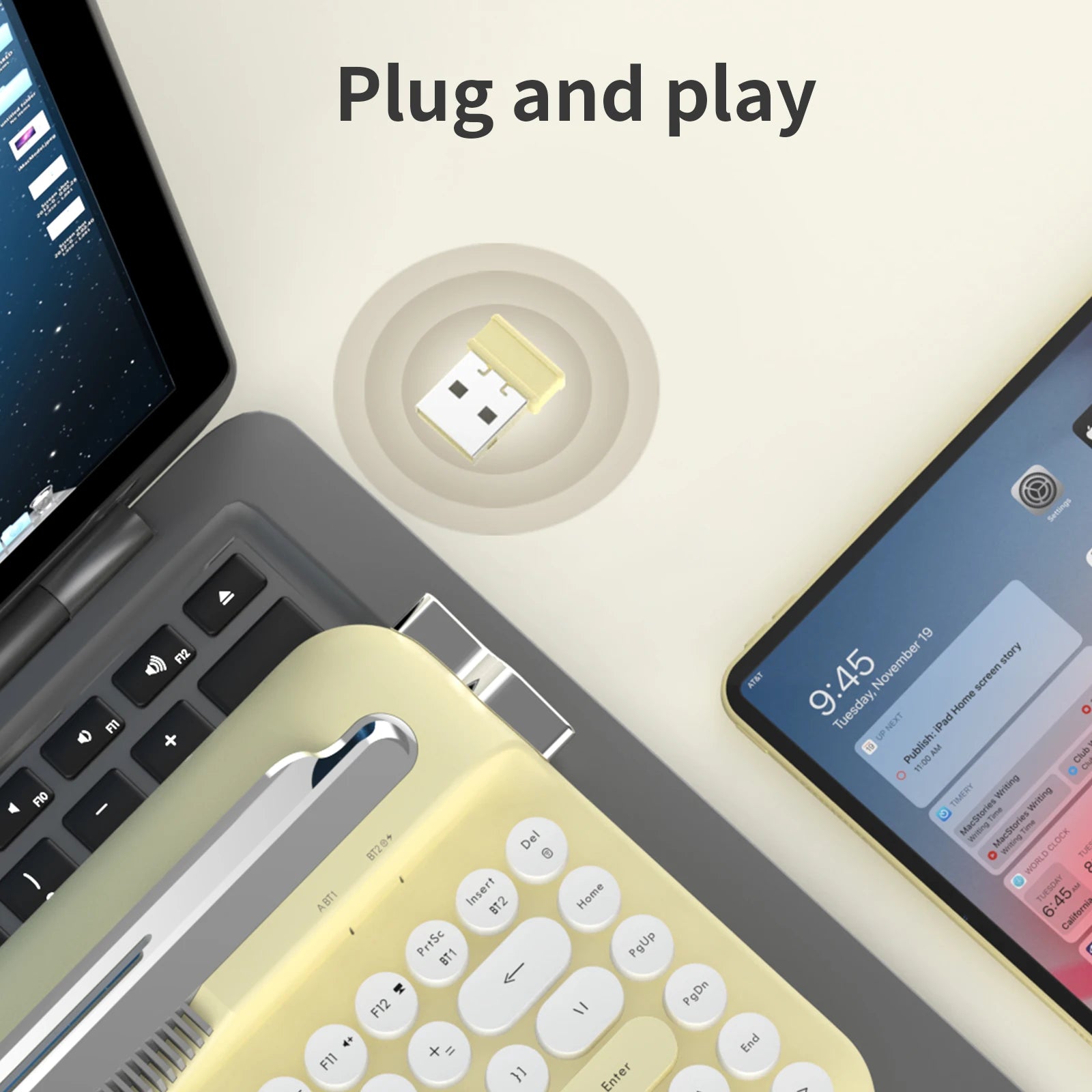 AJAZZ AF84 Multl-Device Keyboard Dual Mode 2.4G/Bluetooth5.0 With Card Slot Bracket Position Typewriter Office Membrane