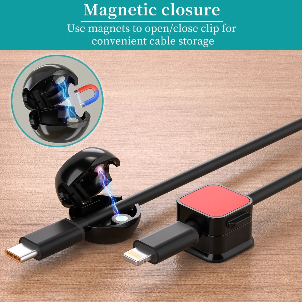 Magnetic Cable Clip Cord Holder Multi-Color Smooth Adjustable Adhesive Wire Keeper Organizer Under Desk Cable
