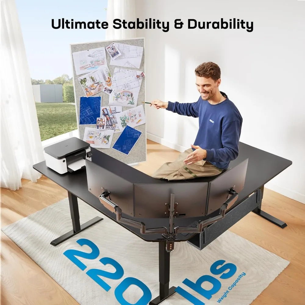 Electric L Shaped Standing Desk 63’’ x 63’’ Height Adjustable Corner Standing Desk with Built-in Power Outlets &