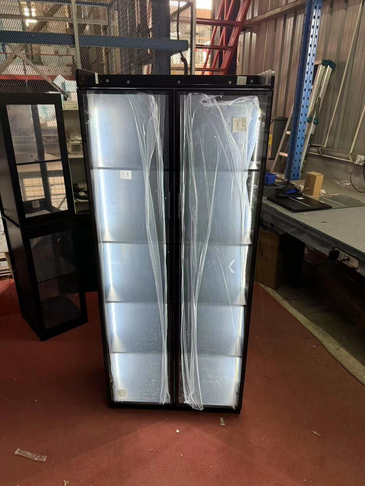 JDPAG Display Cabinet with Doors and Adjustable Shelves 65’’ Tall Bookcase with LED Lights/Human Sensor