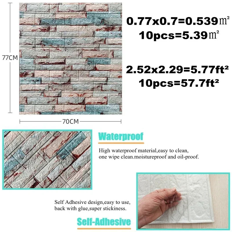 Imitation brick retro Wall papers thick 2.5mm Self-adhesive Waterproof Wall Stickers Home dector for Living room
